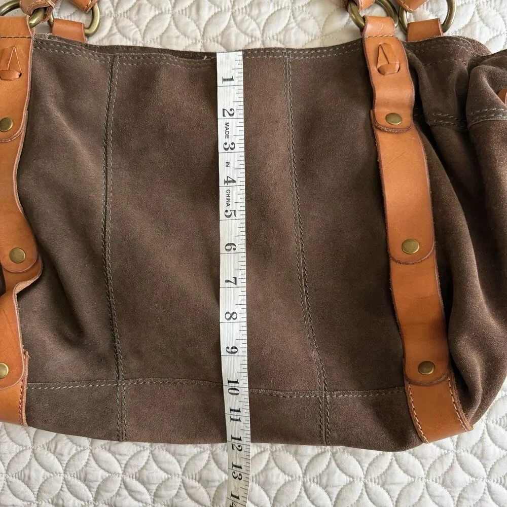 VTG Lucky Brand Brown Suede Hobo Shoulder Handbag Satchel Tan Straps